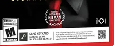 Hitman: World of Assassination, the ESRB box on its front
