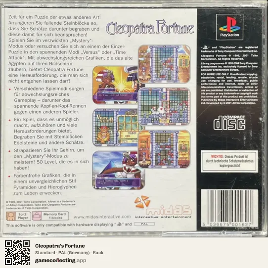 Cleopatra's Fortune PlayStation, Germany box back