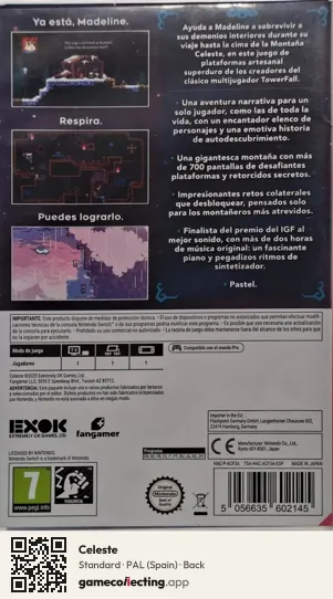 Celeste Nintendo Switch, Spain box back