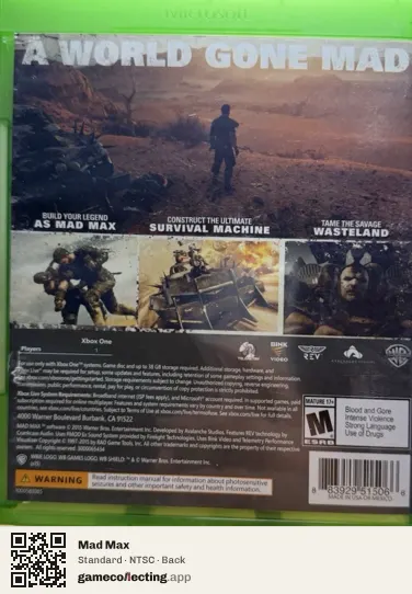 Mad Max Xbox One, NTSC box back