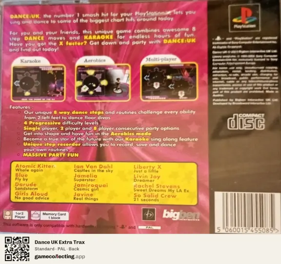 Dance UK Extra Trax PlayStation, PAL box back
