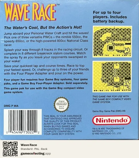 Wave Race Game Boy, PAL box back