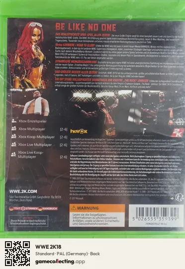 WWE 2K18 Xbox One, Germany box back