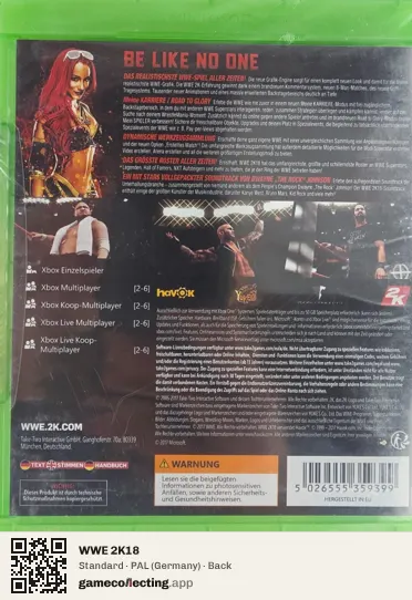WWE 2K18 Xbox One, Germany box back