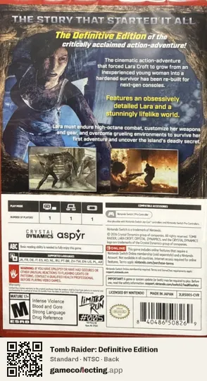 Tomb Raider: Definitive Edition Nintendo Switch 2, NTSC box back