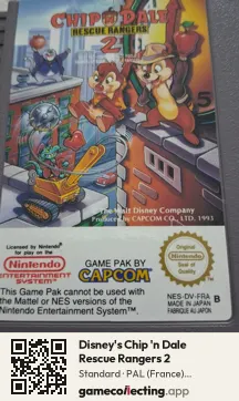 Disney's Chip 'n Dale Rescue Rangers 2 Nintendo Entertainment System, PAL cartridge label