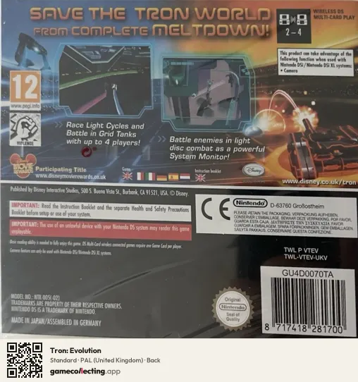 Tron: Evolution Nintendo DS, United Kingdom box back