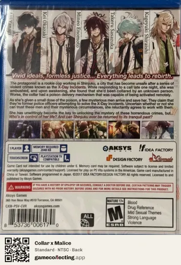 Collar x Malice PlayStation Vita, NTSC box back