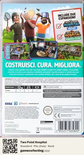 Two Point Hospital Nintendo Switch, Italy box back