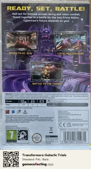 Transformers: Galactic Trials Nintendo Switch, PAL box back
