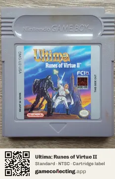 Ultima: Runes of Virtue II Game Boy, NTSC cartridge label