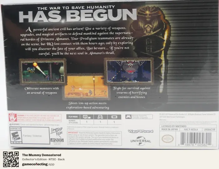 The Mummy Demastered Nintendo Switch, NTSC box back