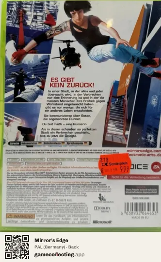 Mirror's Edge Xbox 360, Germany box back