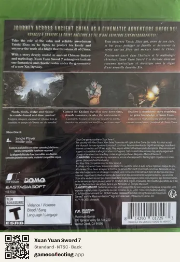 Xuan Yuan Sword 7 Xbox One, NTSC box back