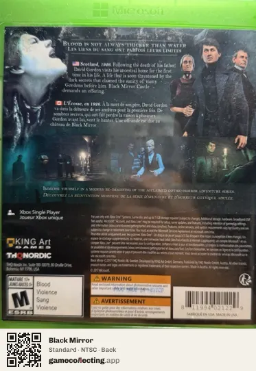 Black Mirror Xbox One, NTSC box back