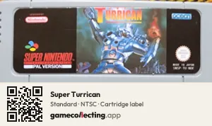 Super Turrican Super Nintendo Entertainment System, NTSC cartridge label