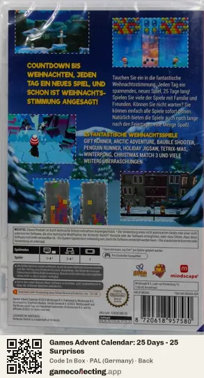 Games Advent Calendar: 25 Days - 25 Surprises Nintendo Switch, Germany box back