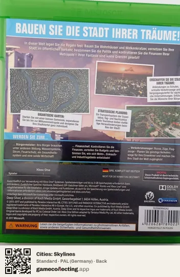 Cities: Skylines Xbox One, Germany box back