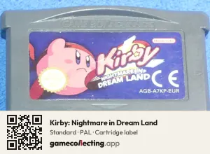 Kirby: Nightmare in Dream Land Game Boy Advance, PAL cartridge label
