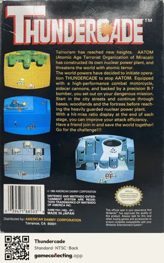 Thundercade Nintendo Entertainment System, NTSC box back
