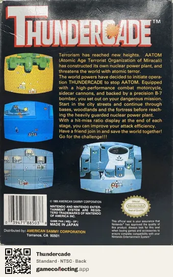 Thundercade Nintendo Entertainment System, NTSC box back