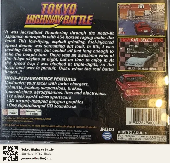 Tokyo Highway Battle PlayStation, NTSC box back