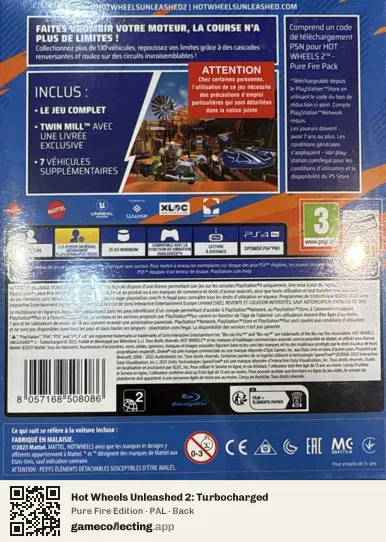 Hot Wheels Unleashed 2: Turbocharged PlayStation 4, PAL box back