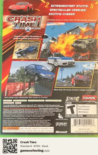 Crash Time Xbox 360, NTSC box back