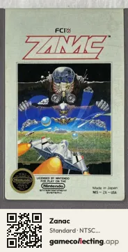 Zanac Nintendo Entertainment System, NTSC cartridge label