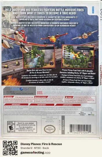 Disney Planes: Fire & Rescue Nintendo Wii, NTSC box back