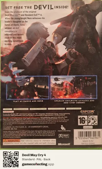 Devil May Cry 4 Xbox 360, PAL box back