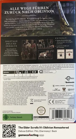 The Elder Scrolls IV: Oblivion Remastered Nintendo Switch 2, Germany box back