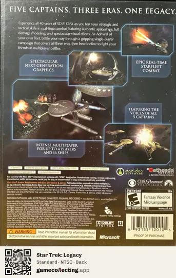 Star Trek: Legacy Xbox 360, NTSC box back