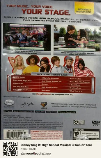 Disney Sing It: High School Musical 3: Senior Year PlayStation 2, NTSC box back