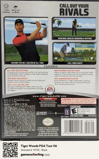 Tiger Woods PGA Tour 06 Nintendo GameCube, NTSC box back