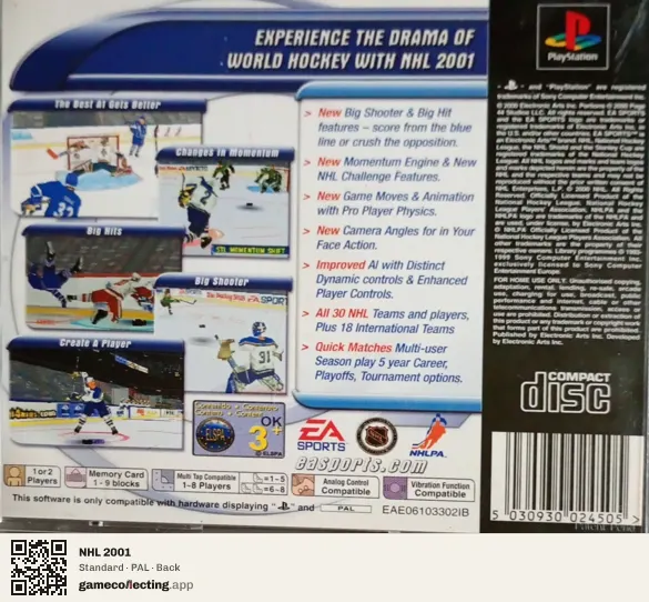 NHL 2001 PlayStation, PAL box back