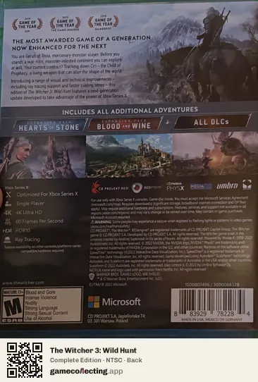 The Witcher 3: Wild Hunt Xbox Series X, NTSC box back