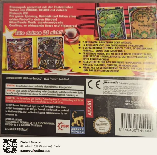 Pinball Deluxe Nintendo DS, Germany box back