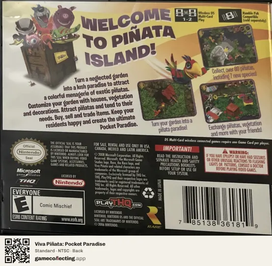 Viva Piñata: Pocket Paradise Nintendo DS, NTSC box back