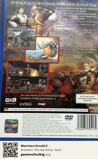 Warriors Orochi 2 PlayStation 2, Germany box back
