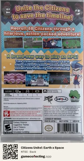 Citizens Unite!: Earth x Space Nintendo Switch, NTSC box back