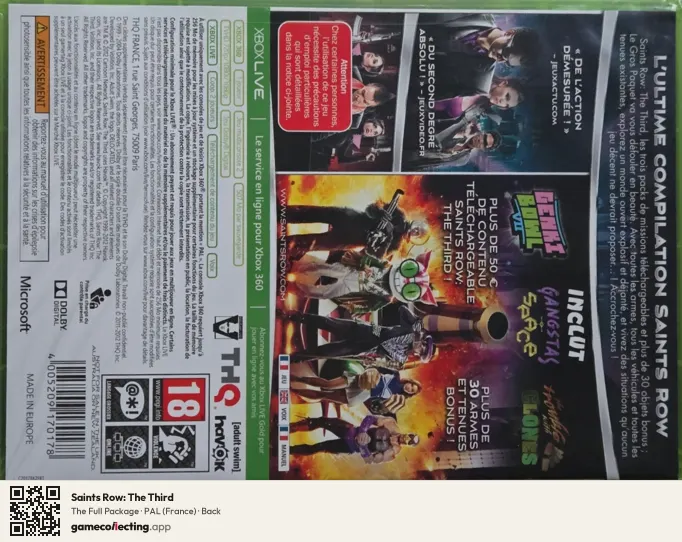 Saints Row: The Third Xbox 360, France box back