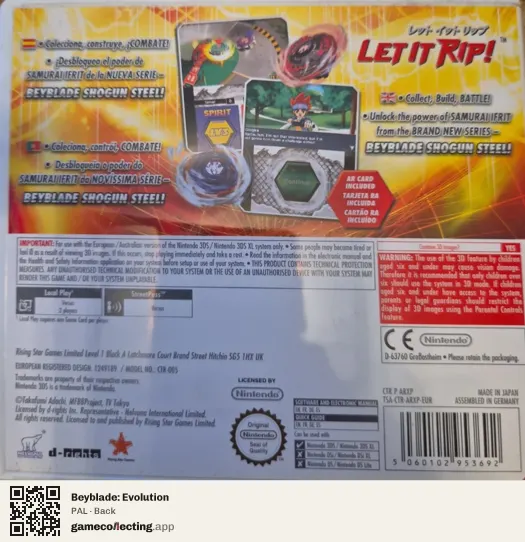 Beyblade: Evolution Nintendo 3DS, PAL box back