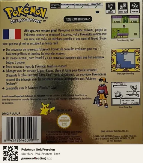 Pokémon Gold Version Game Boy Color, France box back