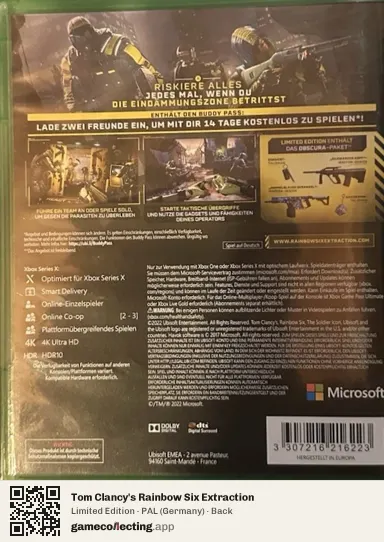 Tom Clancy's Rainbow Six Extraction Xbox Series X, Germany box back