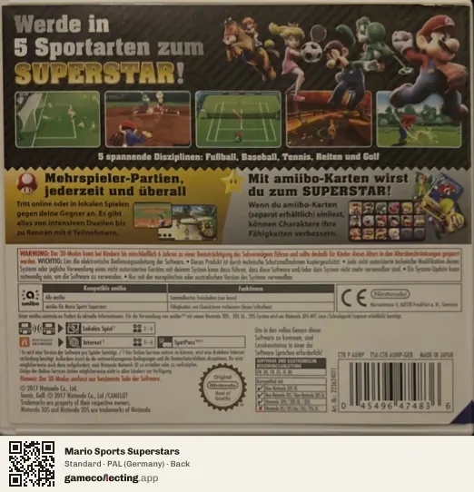 Mario Sports Superstars Nintendo 3DS, Germany box back