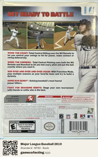 Major League Baseball 2K10 Nintendo Wii, NTSC box back