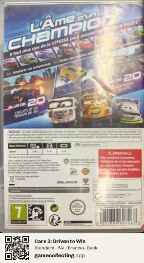 Cars 3: Driven to Win Nintendo Switch, France box back