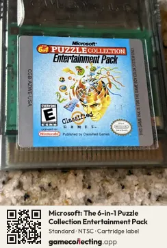 Microsoft: The 6-in-1 Puzzle Collection Entertainment Pack Game Boy Color, NTSC cartridge label