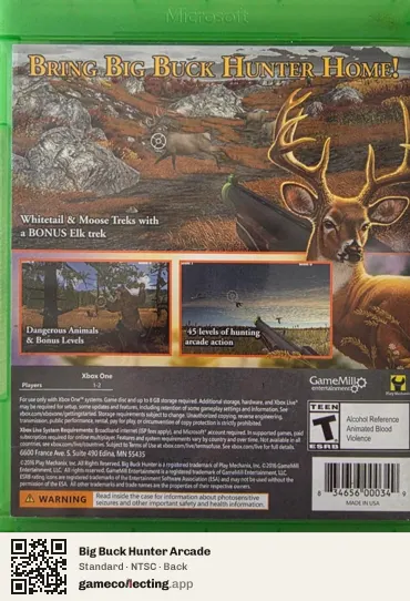 Big Buck Hunter Arcade Xbox One, NTSC box back